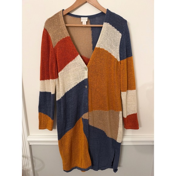 Chico's Sweaters - Chico's Geometric Color Block Cardigan Duster Sweater Fall Southwestern 2 Large